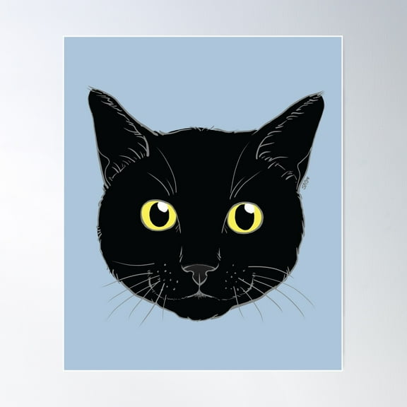 Black Cat Face With Yellow Eyes Poster Wall Art, Modern Wall Decor For Living Room Bedroom, 8x12 UNFRAMED