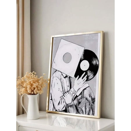Modern Abstract Wall Art Vintage Aesthetic Wall Decor 1pc Black & White Vinyl Record Person Print Canvas Art Modern Style Love Theme Frameless Indoor Use Portrait Winter Home & Office Decor