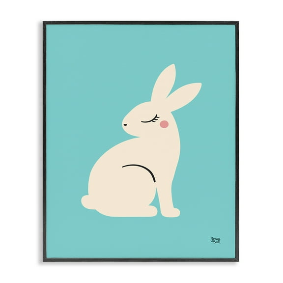 Stupell Industries Blushing Rabbit on Blue Animals Painting Black Framed Art Print Wall Art, 11 x 14