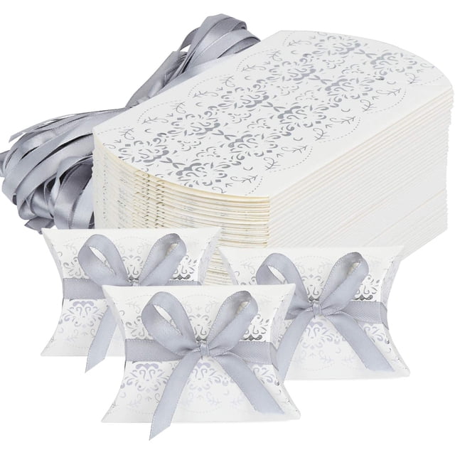 Cajas de regalo de boda con forma de almohada, caja de regalo para fiestas, caja de dulces, paquete de 50