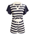 thumbnail image 5 of Women's Shorts Suits 2 Piece Striped Ruffle Short Sleeve Polo V Neck Shirts Outfits Lightweight Summer Casual Vacation Loose Sets, 5 of 5