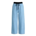 thumbnail image 4 of nerohusy Sweatpants for Girl Elastic High Waisted Drawstring Pants Casual Color Block Straight Wide Leg Pants with Pockets 11-12 Years, 4 of 7