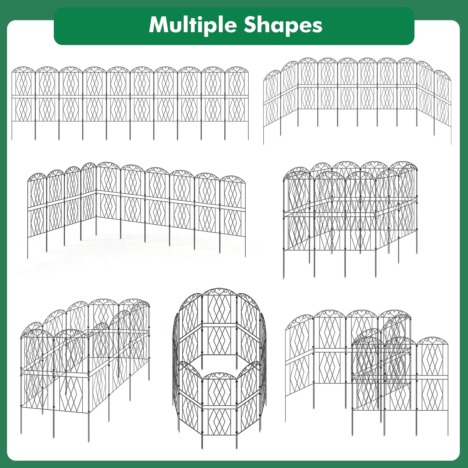 ROMUCHE Decorative Garden Fence for Yard 10 Pcs, 43.3in (H) x 12.8ft (L) No Dig Fence, Dog Fencing Rustproof Metal Wire Panel Animal Barrier Fence for Yard Lawn Patio Outdoor Decor