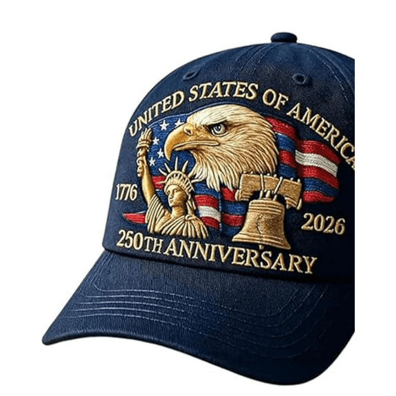 Eagle - United States 250th Anniversary Hat, Embroidered American Bald Eagle, Statue of Liberty & Liberty Bell Design, 1776-2026 Commemorative Navy Blue Adjustable Baseball Cap