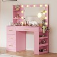 thumbnail image 2 of Uforic 40-inch Pink Makeup Vanity Desk with LED Mirror, Drawers, Shelves, & Power Outlets, 2 of 9