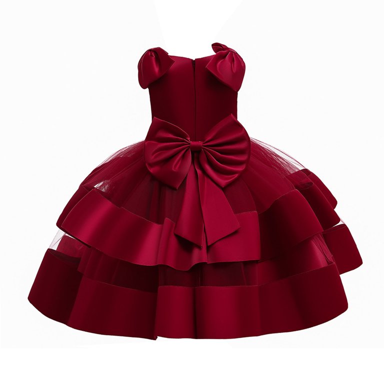 girls holiday dresses age 7 Girls Dresses Kids Princess Dress Girls Beaded Bow Knot Festival Puff Cake  Dress Girls Holiday Dress Watermelon Red 7 Years-8 Years