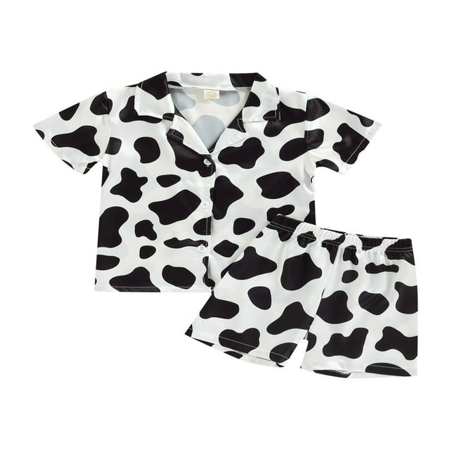 Ensemble de Pyjamas 2 Pcs pour Enfants Motif Rouge/vache Imprimé/coloré Manches Courtes + Shorts Taille Élastique Garçons Filles Ensemble de Nuit Coloré 2-3 Ans