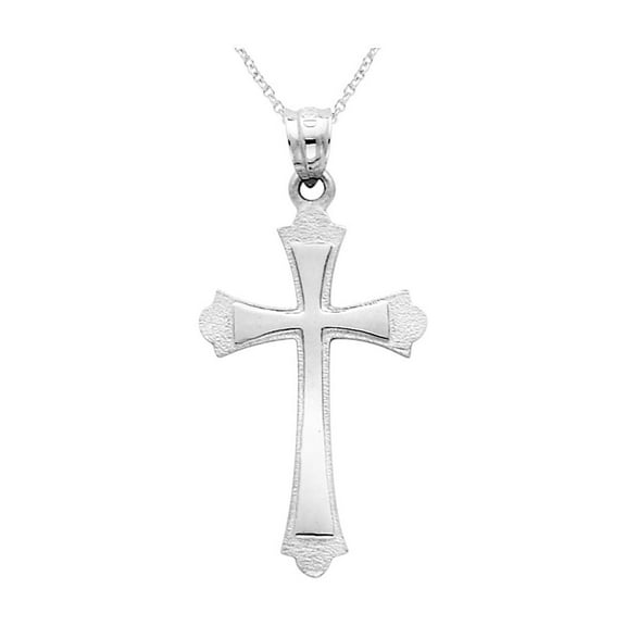 14K White Gold Cross Pendant Necklace with Chain