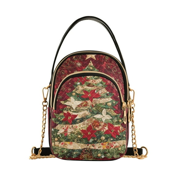 ALAZA Chain Crossbody Bags for Women Poinsettia Flower Christmas Tree Shoulder Handbag Phone Purse