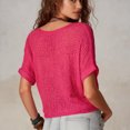 thumbnail image 5 of Stichou Women's Summer Crochet Tops Half Sleeve Knit Sweater Hollow Out 2026 Beach Vacation Clothes Casual Spring Outfits Hot Pink M, 5 of 5