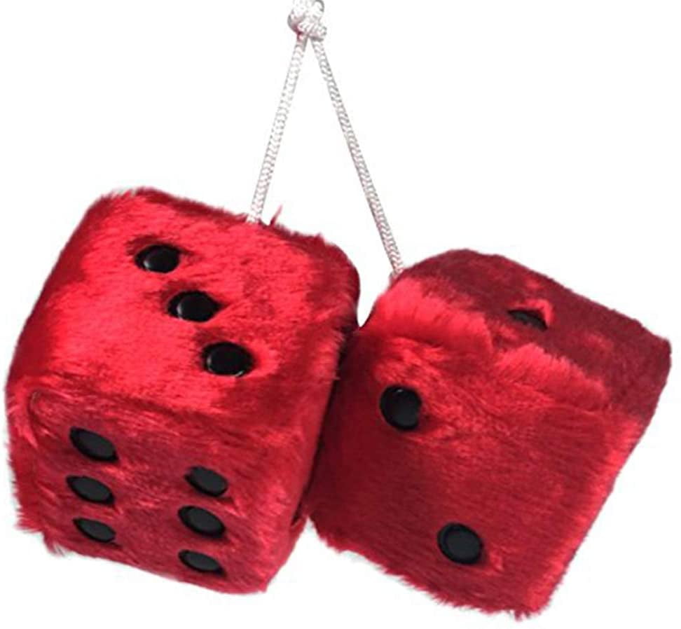 red YGMONER Pair of Retro Square Mirror Hanging Couple Fuzzy Plush Dice with Dots for Car Interior Ornament Decoration 