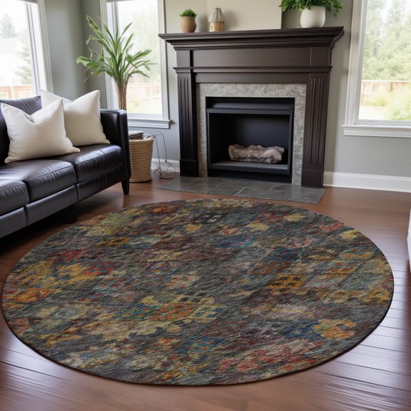 Addison Rugs Mayfield Premium Machine Washable Traditional Global Gray Round Rug, 8' x 8'