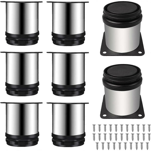 8Pcs Stainless Steel Adjustable Furniture Legs Cabinet Leg, Round Adjustable Leg Table Leg Furniture Feet Leg (Black and Silver)