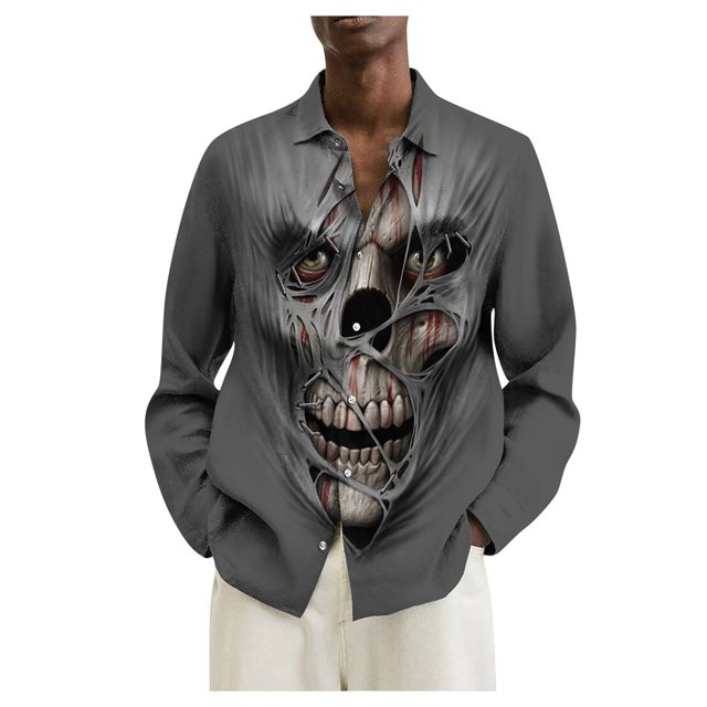 De Camisas de manga larga estampadas para hombre Camisas casuales holgadas de manga larga estampadas