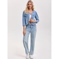 thumbnail image 3 of DARING DIVA Women's Collarless Cardigan 3/4 Sleeve Jean Jacket S Light Blue, 3 of 7