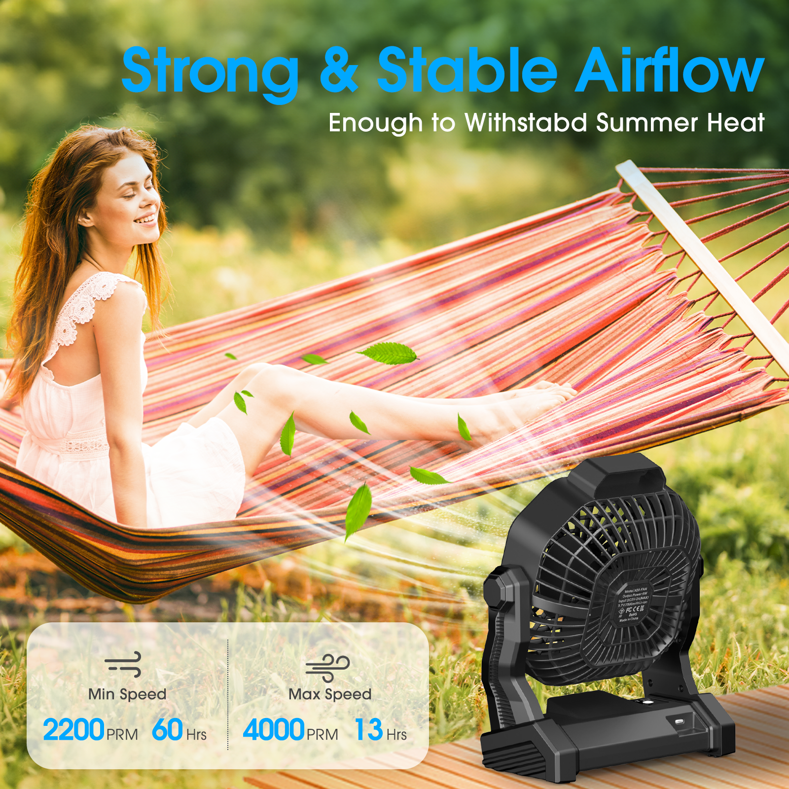 9 Inch Camping Fans for Tent, 20000 mAh Portable Fan with Light, Rechargeable Battery Powered Fan, Stepless Speed, for Picnic, Tent, Fishing, Bedroom