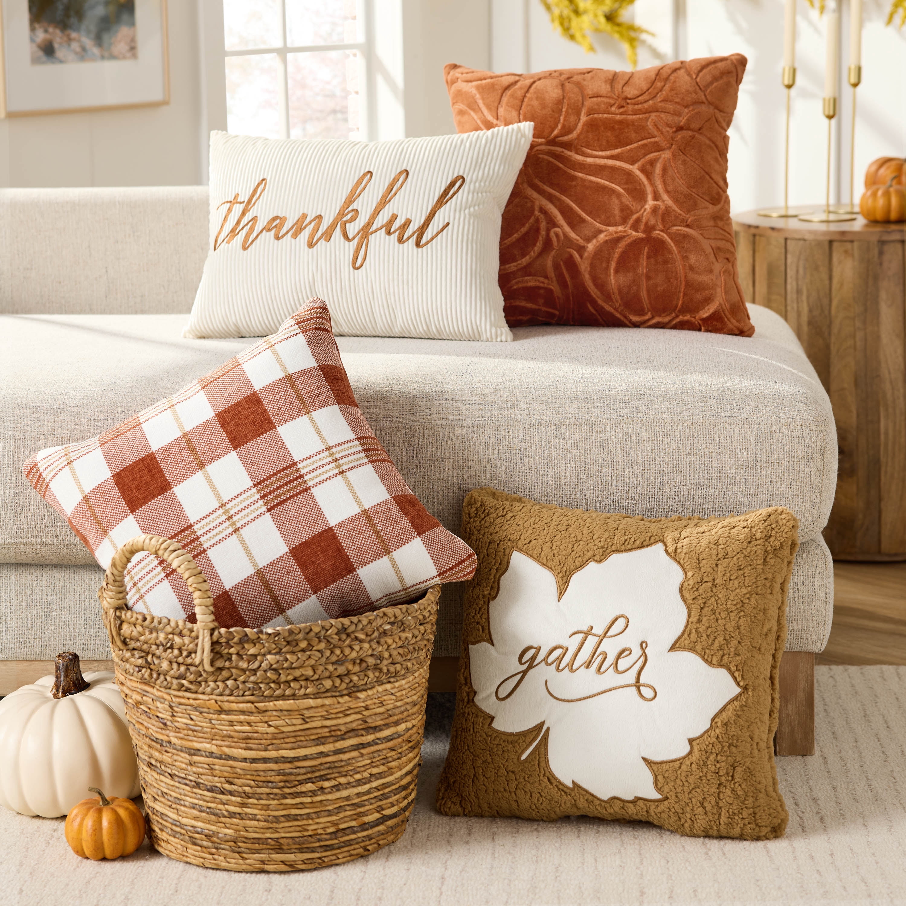 Way To Celebrate 18"x18"" Harvest Gather Polyester Decorative Pillow
