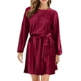 thumbnail image 1 of Aayomet Jupes Longues for Women Dress Mode Automne Manches Taille Haute Ligne A Robe Patineuse Fête Dresses avec Ceinture (RD2, TTG), 1 of 4