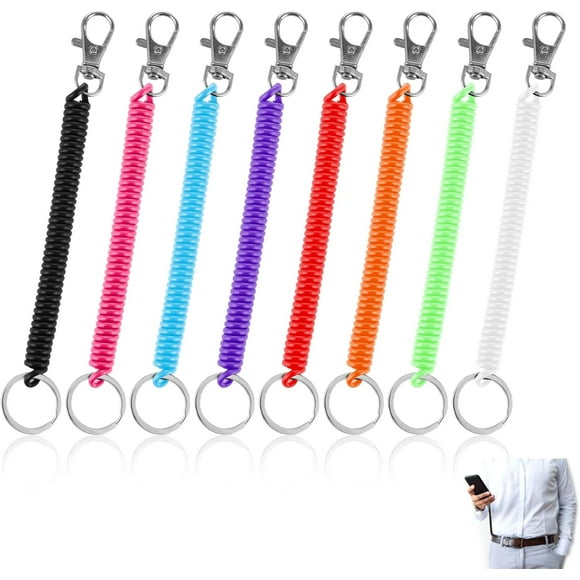 8pcs Retractable Spring Coil Keychain, Coiled Lanyard With Keyring Lobster Clasp, Anti-Lost Stretch Cord Safety Key Chain for Wallet Chain, Keys, Cellphone (Multicolored)