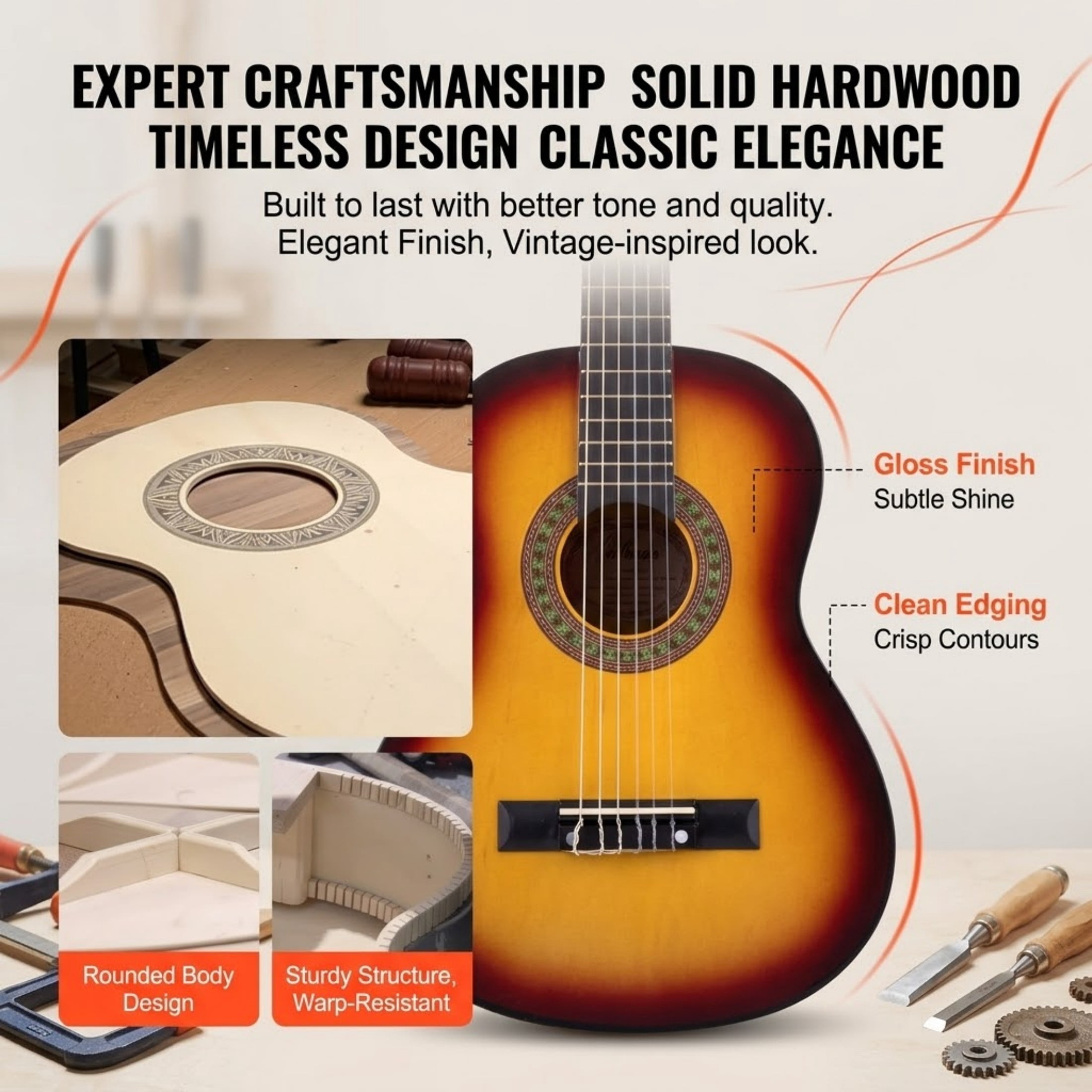 30-Inch Classical Guitar Beginner Starter Kit for Kids, Basswood Wood Guitar with Nylon Strings, Gig Bag & Tuner, Sunburst