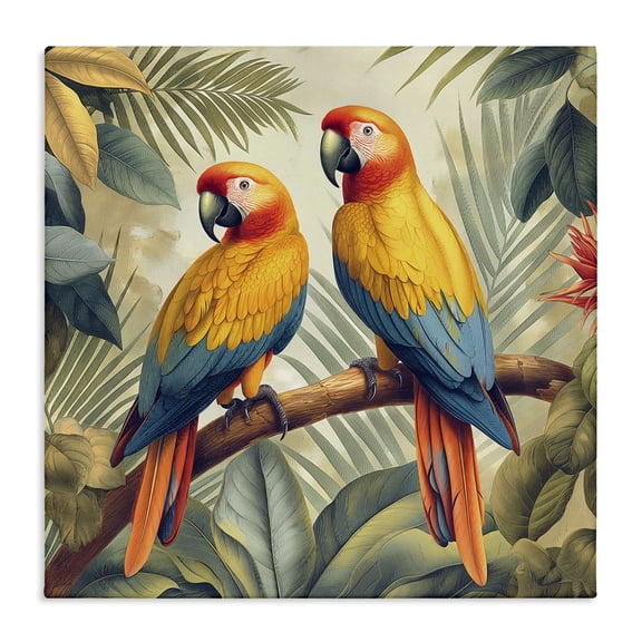 Stupell Industries Parrot Duo on Branch Animals Painting Wrapped Canvas Art Print Wall Art, 17 x 17