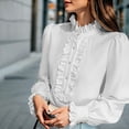 thumbnail image 2 of Gsakboxl Womens Summer Tops Womens Ruffled Long Sleeve Shirt Elegant Button Down Blouse with Ruffle Trim on Neckline Chic Casual Top for Spring and Autumn L, 2 of 7
