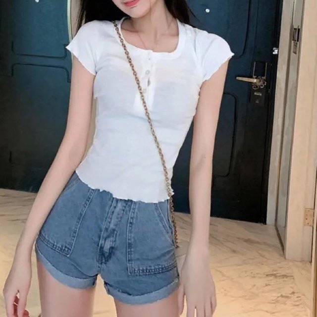 mfyjkho Tops Casuales Para Mujer, Camiseta De Manga Corta Con Botones De Moda De Verano Para Mujer Camiseta/Camiseta De Manga Corta Con Cuello En V Para Mujer Tops Para Mujer Xl