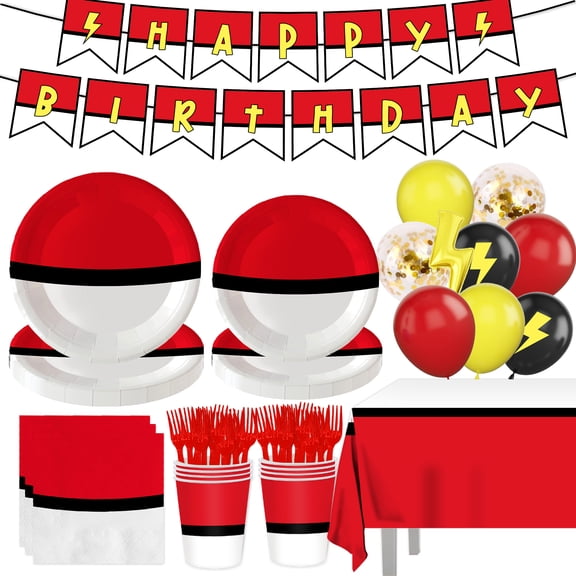 144Pcs Cartoon Animation Birthday Party Supplies Decorations for Birthday,Cartoon Theme Party Favors Including Banner, Plates, Cups, Napkins, Cutlery and Tablecloth for 24 Guests