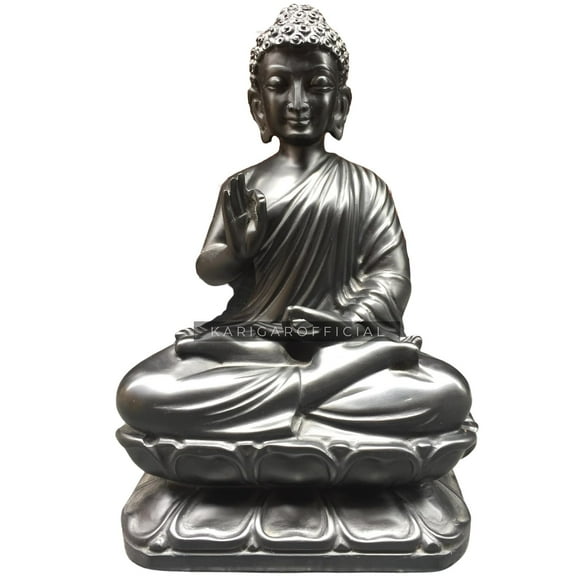 Buddha Statue Murti Large 12 inches Black Marble Buddha Figurine Perfect for Yoga Studios & Meditating Room First Home Buddha Sculpture Spiritual Peace Lord Idol Hindi Thai God Best Housewarming Gifts