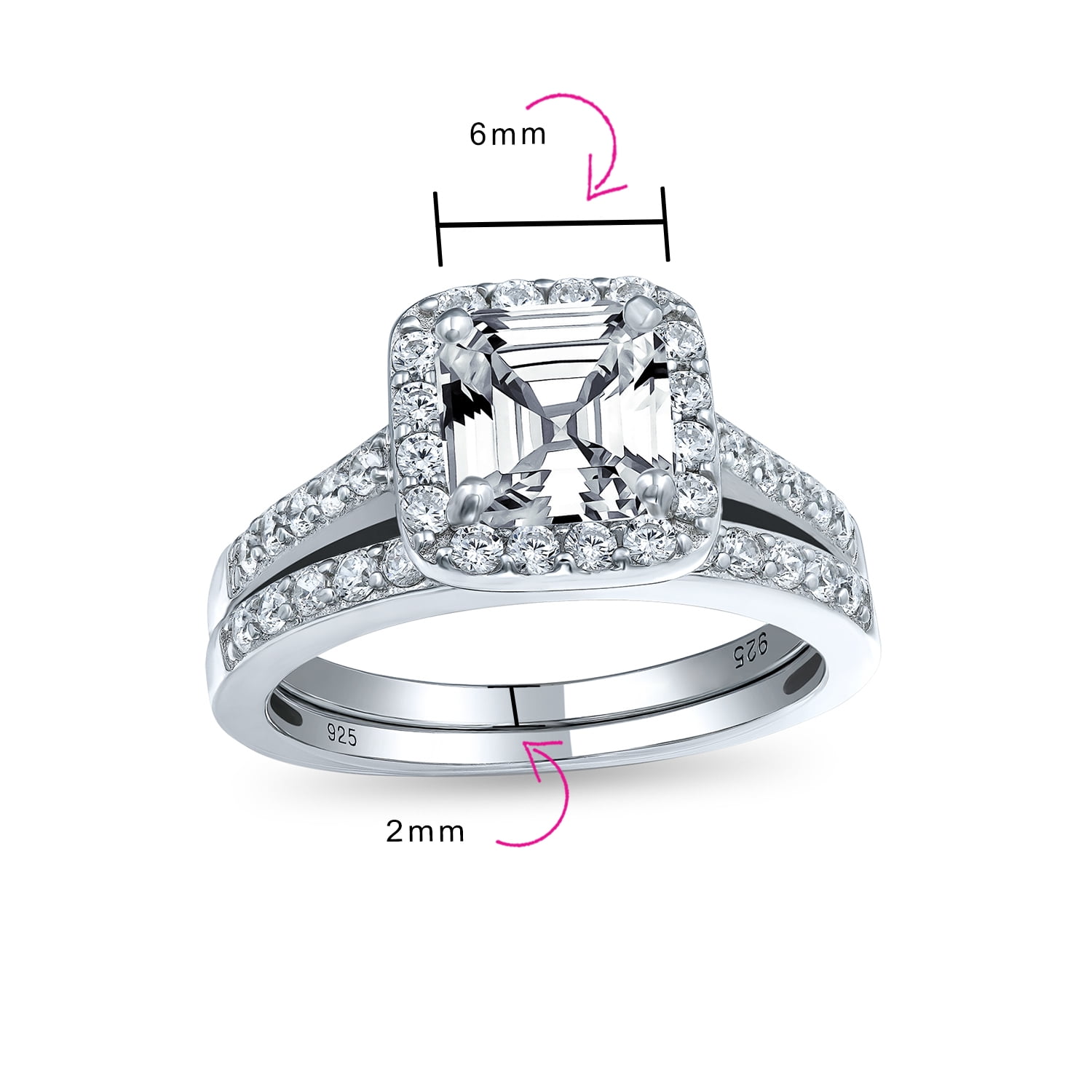 Vintage Art Deco Style 2CT Square Solitaire Asscher Cut AAA CZ Halo Anniversary Engagement Wedding Band Ring Set for Women .925 Sterling Silver