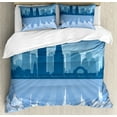 thumbnail image 1 of Cincinnati Duvet Cover Set King Size, Reflection of High Architecture Cityscape Coast Corporate, 3 Piece Bedding Set with 2 Pillow Shams, Dark Sky Blue Sea Blue Purpleblue, by Ambesonne, 1 of 3