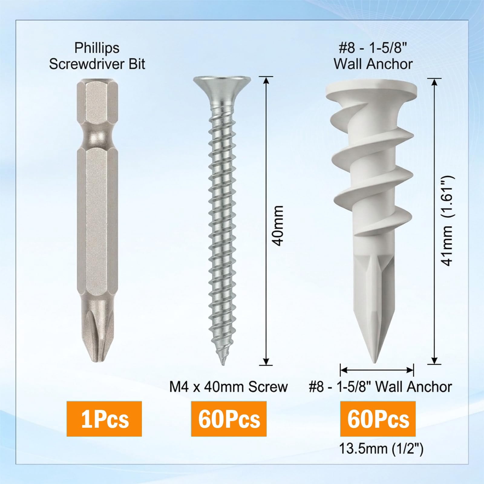 352pcs Self-Drilling Drywall Anchors and Screws Kit, 9 Different Assorted Size, Include Nylon Plastic Wall Anchors,Galvanized Steel Anchors, Screws, Hollow Door Anchors, Holds Up to 75lbs