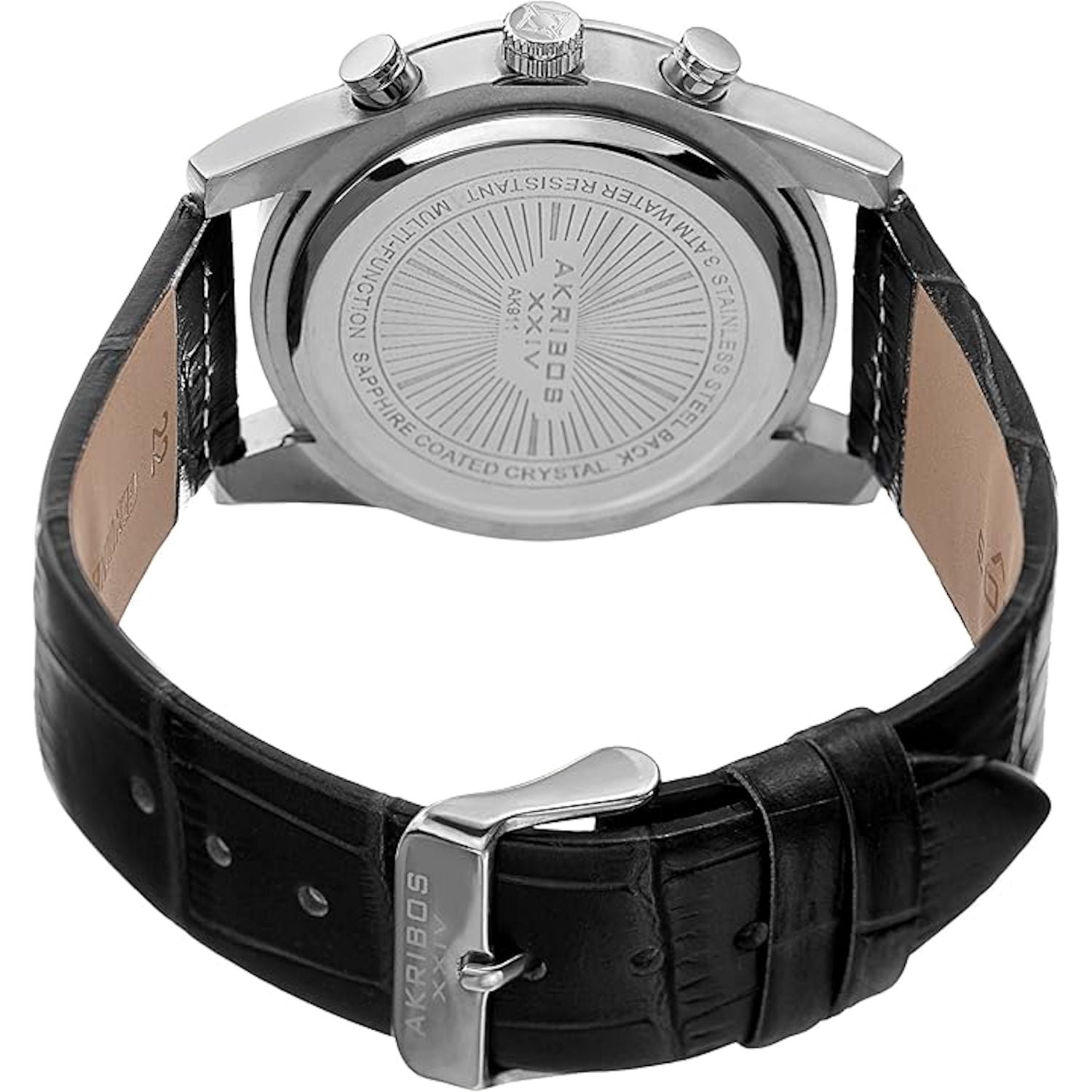 Akribos XXIV Black Leather Strap Watch with Silver Crystal Bezel Akribos XXIV Ladies Diamond Swiss Stainless Steel Black Dial  main image 3