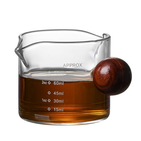 

Ksruee Espresso Shot Glass Double Spout Glass Liquid Measuring Cup for Water/Coffee/Cocktail Wooden Ball Handle Espresso Measuring Cup Glass Espresso Pouring Cup Shot Pitcher Measure 75/150ml good