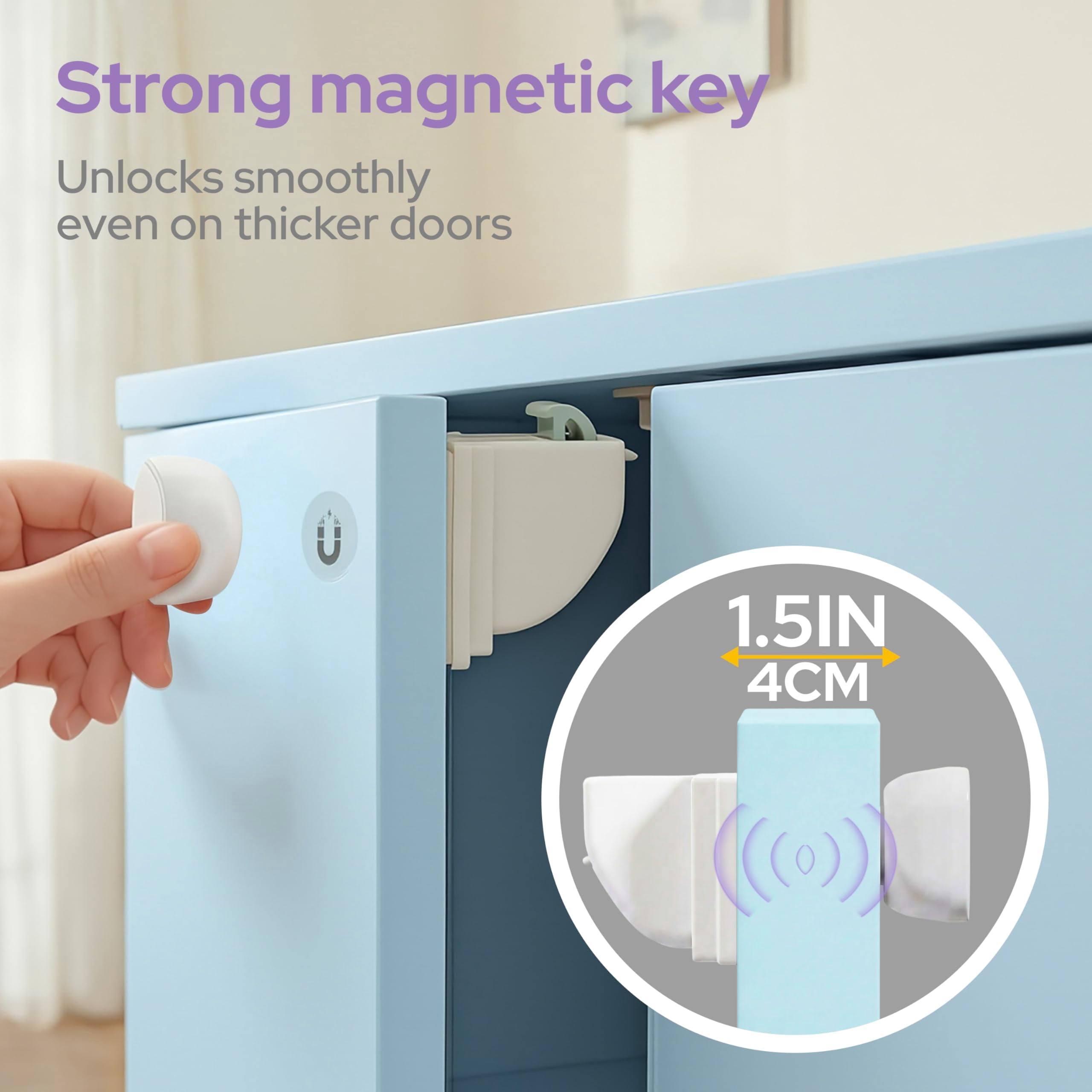 Lalalark 24 Pack Magnetic Cabinet Locks with 4 Keys, Adhesive Child Proof Latches for Baby Safety, Easy Installation No Tools Required for Cabinets, Drawers, and Doors