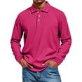 thumbnail image 2 of Dwelliawo Men's Polo Shirts Classic Button Ribbed Long Sleeve Shirts Loose Fit Collared Stylish Work Pullover Shirts Hot Pink 3XL, 2 of 5