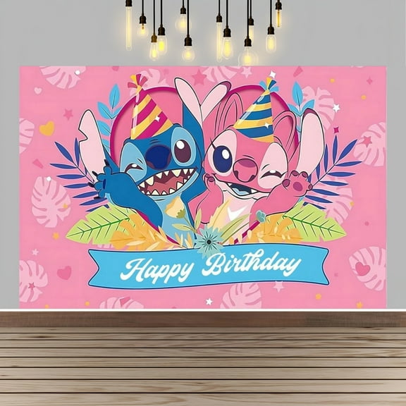 Stitch Happy Birthday Anime Cartoon Theme Backdrops Banner Birthday Party Decor Supplies(5x3ft)