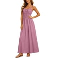 thumbnail image 2 of Hulanddfd Women's Dress Summer Camisole Ruched Front-Tie Button Cinched Waist Solid A-Line Maxi Dress Pink Size M, 2 of 8