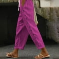 thumbnail image 2 of Fanxing Holiday Deals High Waist Cotton Linen Capris Pants for Women Hollow Out 7/8 Pants Casual Summer Wide Leg Summer Cropped Trousers Hot Pink,XL, 2 of 7