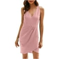 thumbnail image 1 of EQWLJWE Longue Robe pour Femmes Robe d'Été Décontractée Sans Manches Sexy Col en V Profond Mini Robe de Soirée, 1 of 9