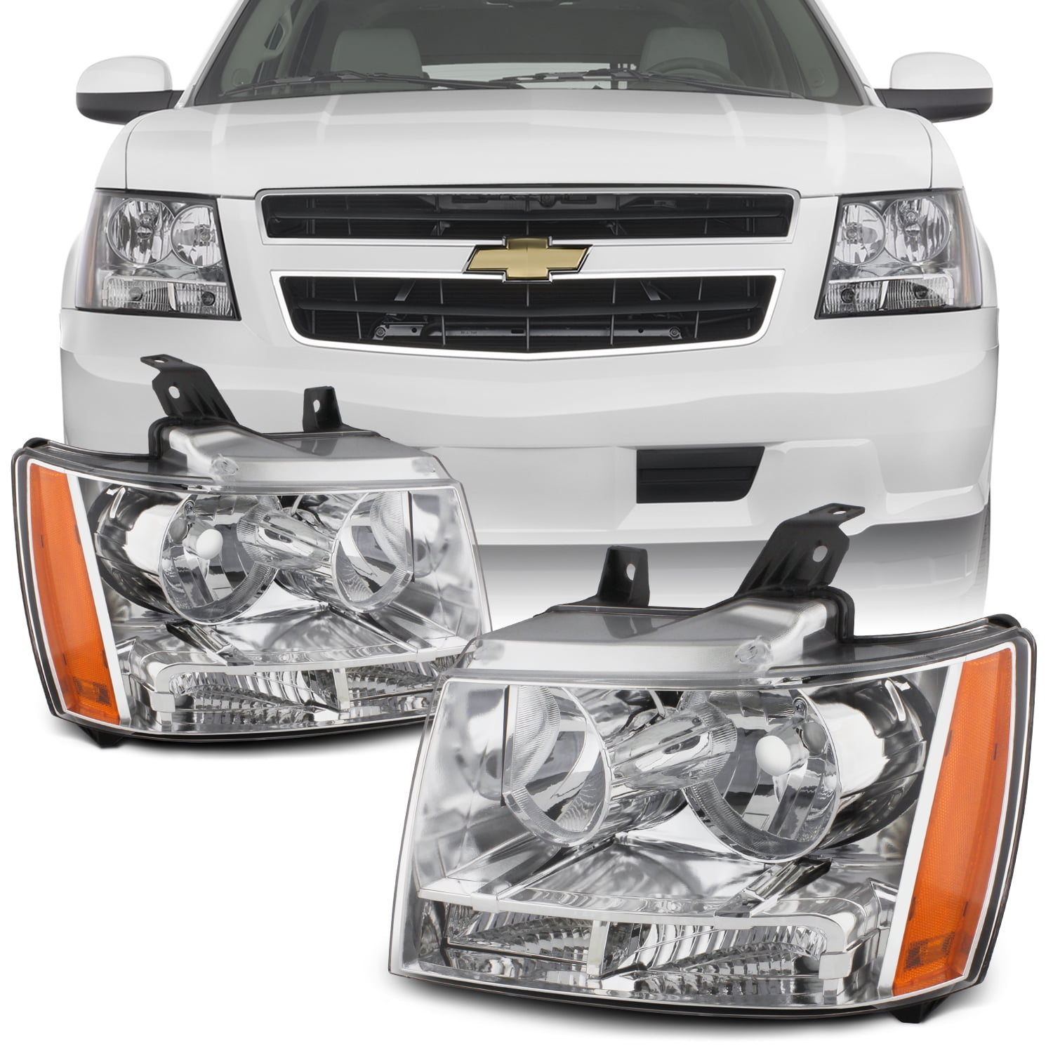 For Smoked Smoke 07-13 Suburban Tahoe Avalanche Headlights Front Lamps Direct Replacement Left Right 
