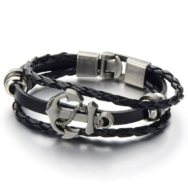 Pulsera de ancla de barco vintage, pulsera de piel de vaca versátil tejida de múltiples capas, pulsera de cuero estilo pirata personalizada