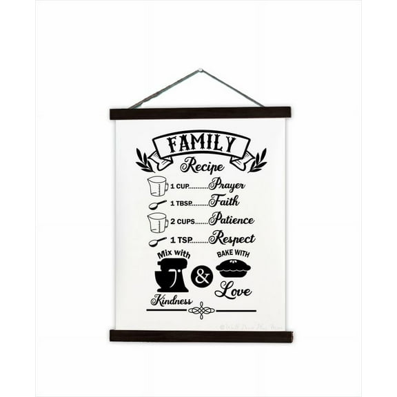 Black Wood, Canvas Sign Family Recipe Word Quotes Wall Hanging Home Décor Kitchen Art Print, 19x24-Inch