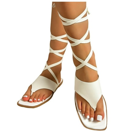 

GHSOHS Womens Sandals Slippers Slide Sandals Trendy Sandels Slip On Wedge Sandals for Women Summer Fashion Clip Toe Leather White Strappy Sandals Casual Comfortable Outdoor Sandals Orthopedic San 9