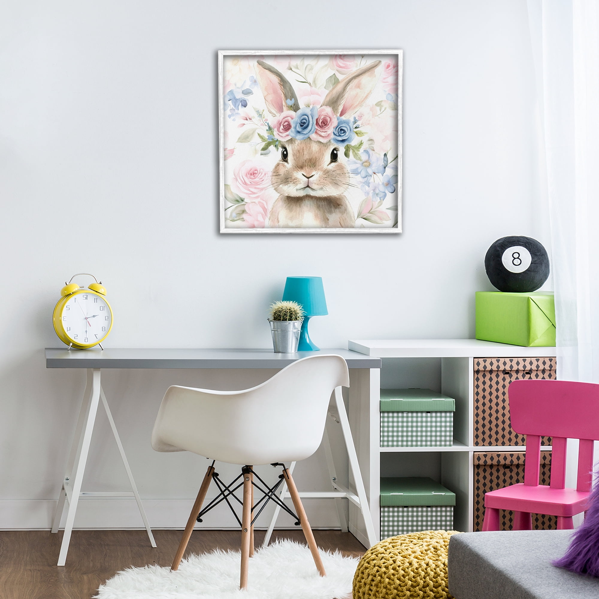 Stupell Industries Flower Power Bunny White Framed Giclee Art, design by Tina LeCour