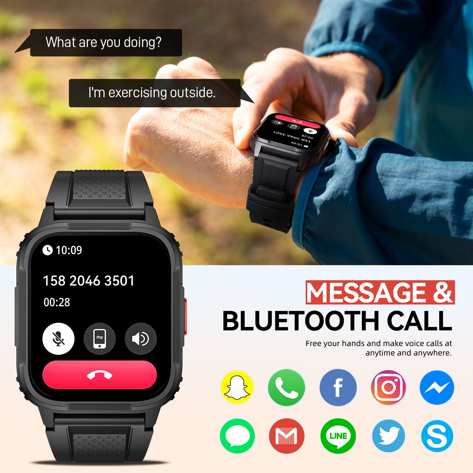 PAKRYS LW9 Smart Watch for Men 1.95" Touch Screen Smartwatch IP68 Waterproof Tracker Bluetooth Call Sport Watch Pedometer Outdoor Smartwatch for iOS Android, 1pc