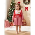 thumbnail image 6 of RUINIXCW Toddler Baby Girl Christmas Dress Outfit Infant Baby Girl Fall Winter Giangham Plaid Dress Clothes Cute Santa Tree Deer Embroidery Long Sleeve Ruffled Dress, 6 of 9