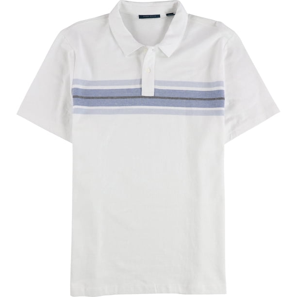 Perry Ellis Mens Chest Stripe Polo Shirt, white, L