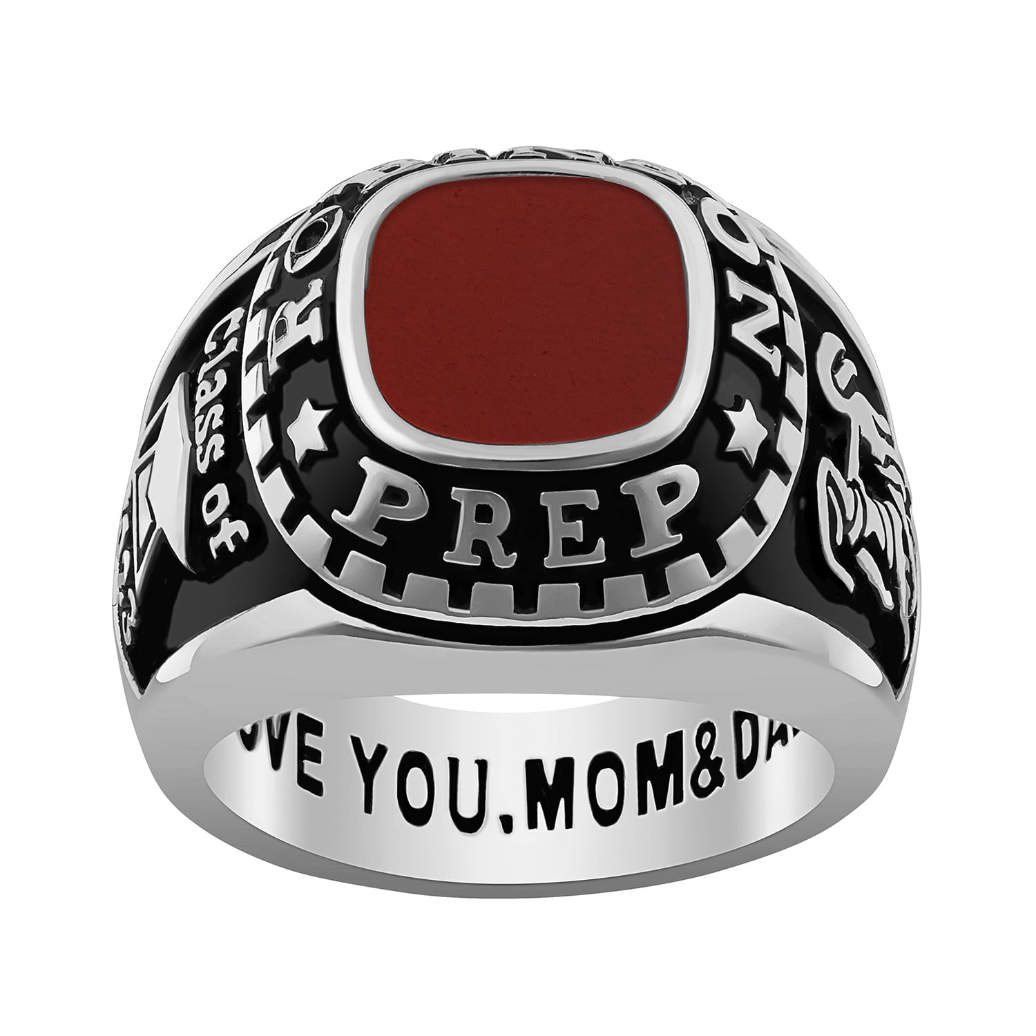 Order Now for 2025 Graduation, Freestyle Women's Class Ring - Onyx, Carnelian, Lapis, Mother of Pearl Genuine Stone, Personalized, High School or College Graduation