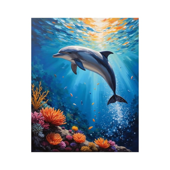 Paint by Numbers Kit for Adults, Dolphin Ocean Coral Reef Serenity Paint by Numbers, Easy Paint by Numbers Kit for Adults Beginner, DIY Adult Paint by Number Kits on Canvas, Home Decor 12x16in